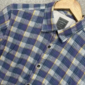 Cooper Jones Button Up Shirt Men's Plaid Short‎ Sleeve Linen Blend Blue Medium